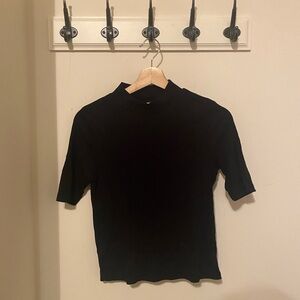 H&M Divided Black Mock Neck Short Sleeve Top